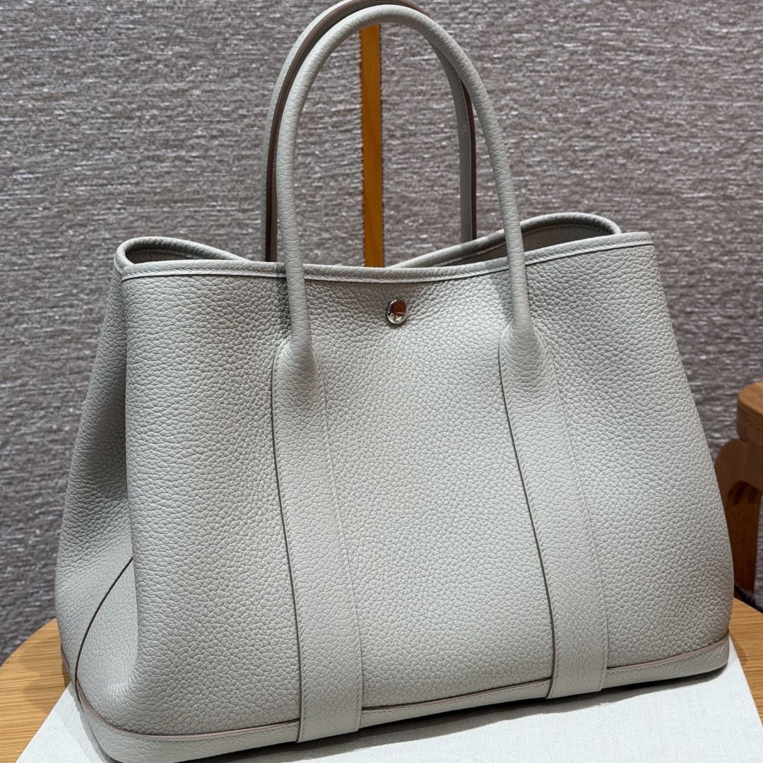 高仿Hermes*Garden Party36系列H0515598L冰川白牛皮銀扣純手工