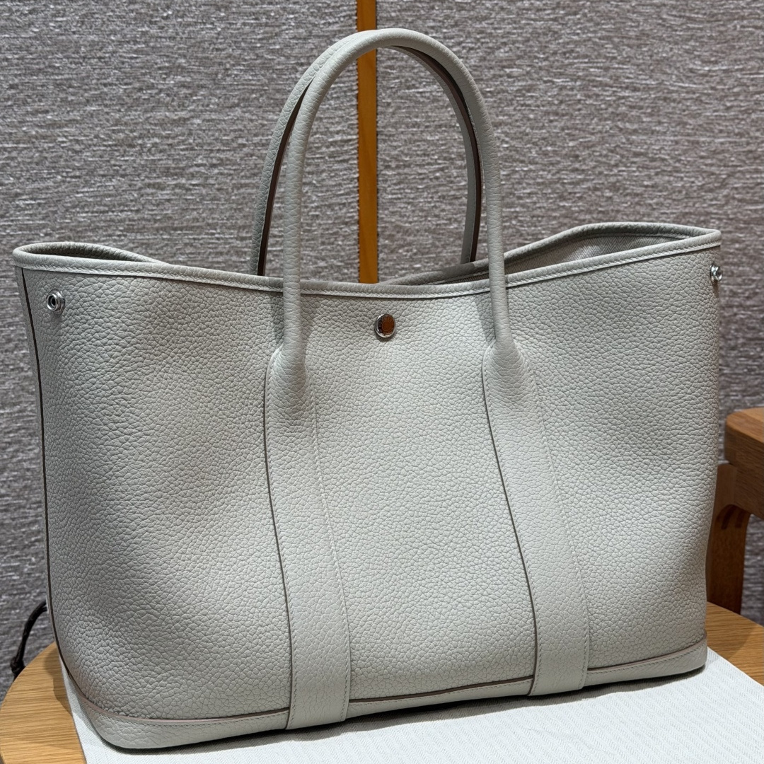 高仿Hermes*Garden Party36系列H0515598L冰川白牛皮銀扣純手工
