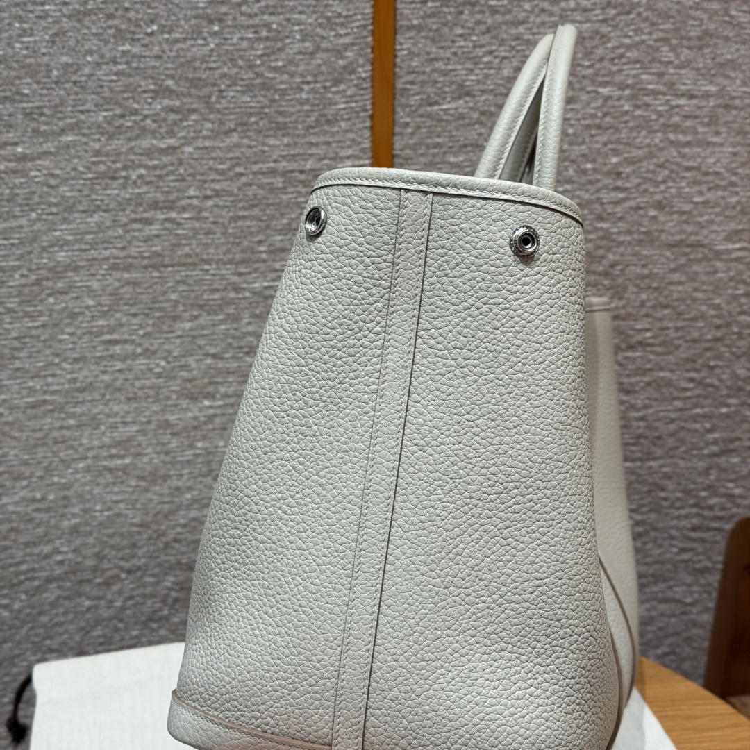 高仿Hermes*Garden Party36系列H0515598L冰川白牛皮銀扣純手工
