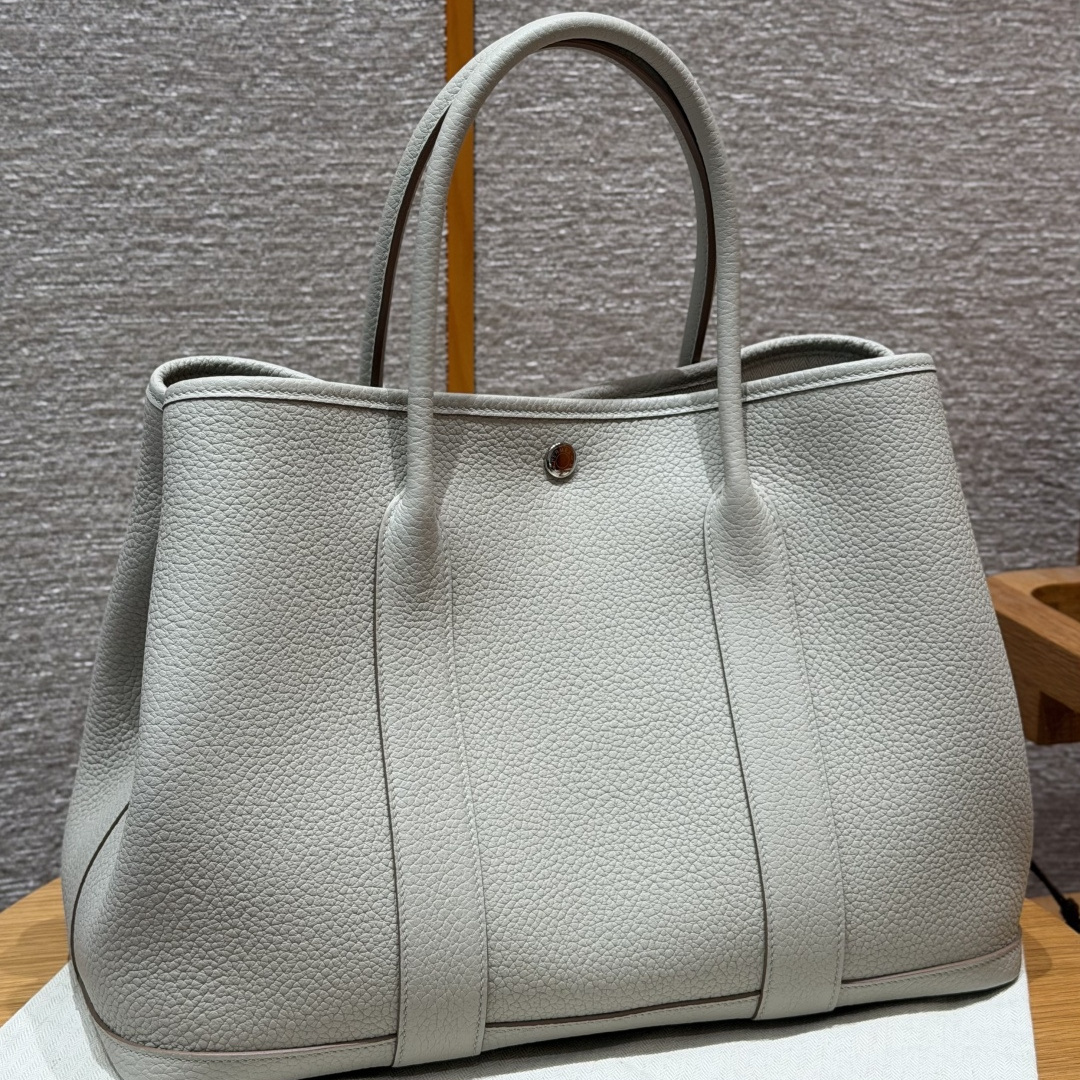 高仿Hermes*Garden Party36系列H0515598L冰川白牛皮銀扣純手工