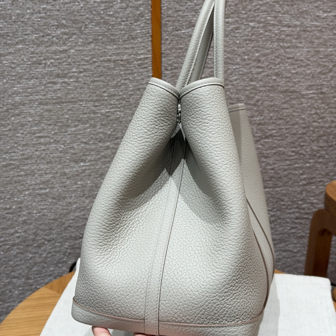 高仿Hermes*Garden Party36系列H0515598L冰川白牛皮銀扣純手工