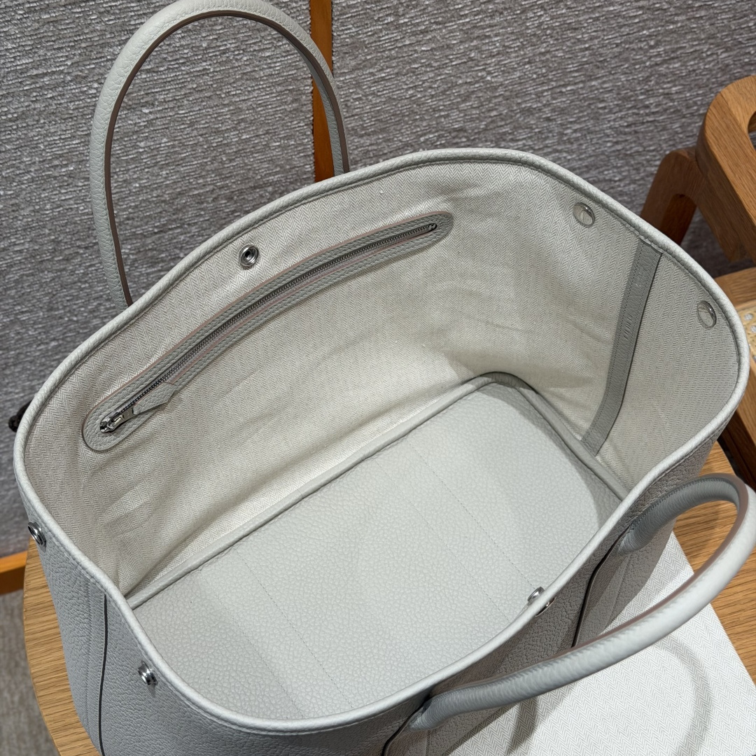 高仿Hermes*Garden Party36系列H0515598L冰川白牛皮銀扣純手工