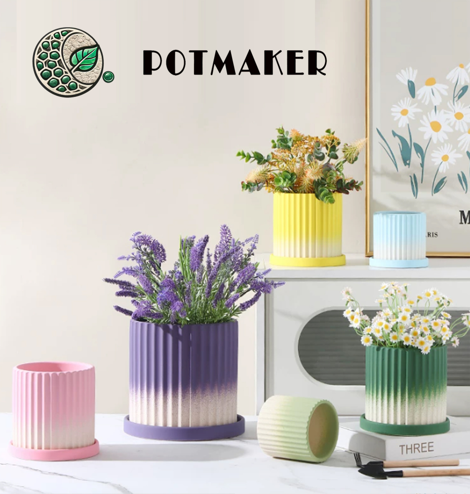 POTMAKER Gradient Ribbed Ceramic Planters