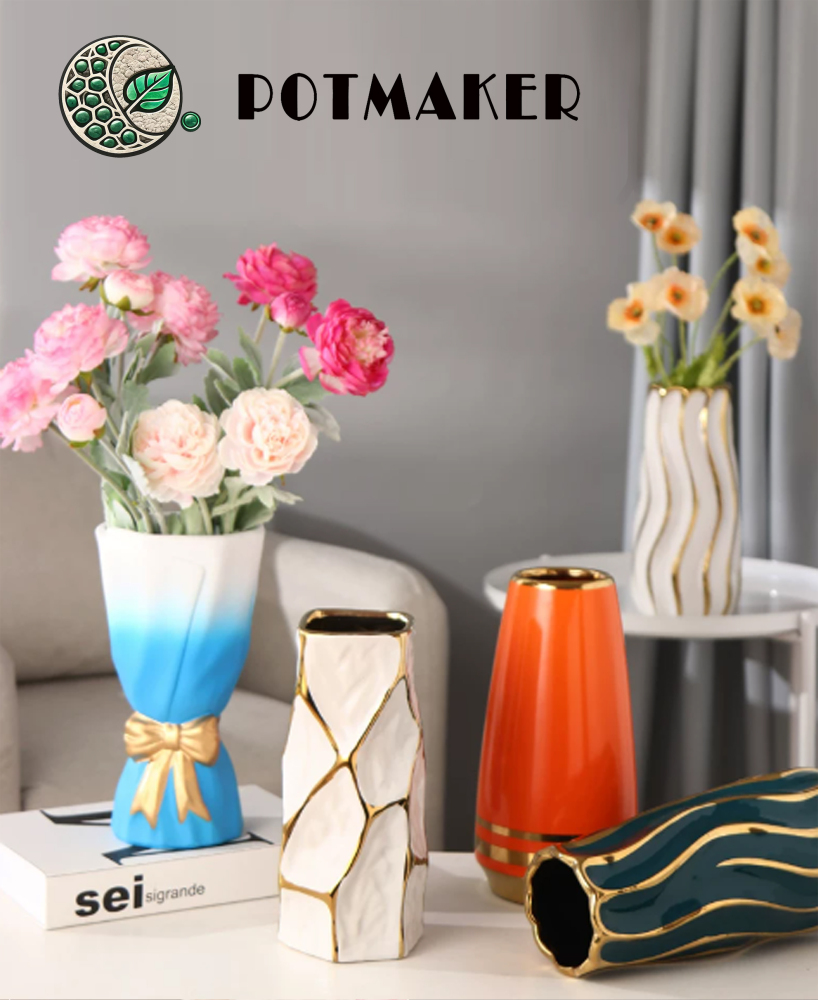 POTMAKER Luxury Gold-Accented Ceramic Vase Collection