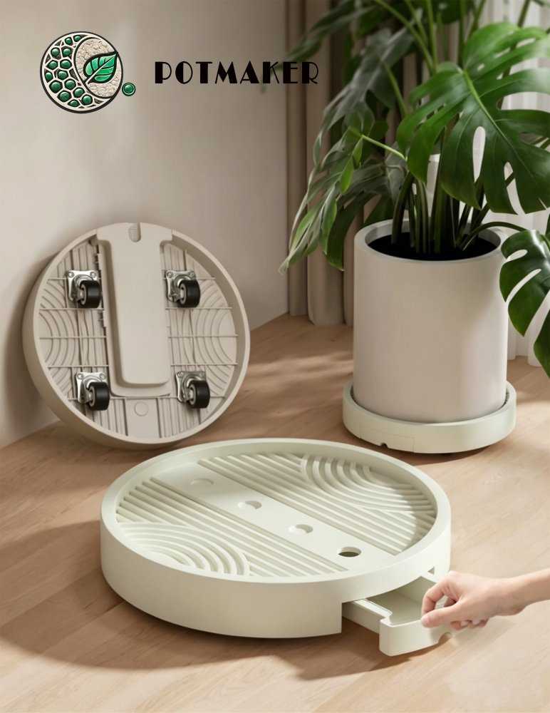 POTMAKER Heavy-Duty Rolling Plant Tray with Drainage Drawer
