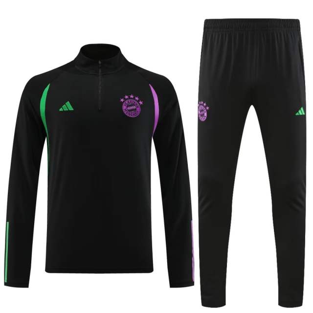 Bayern Munich Zipper Sweatshirt Kit(Top+Pants) Black 2023/24