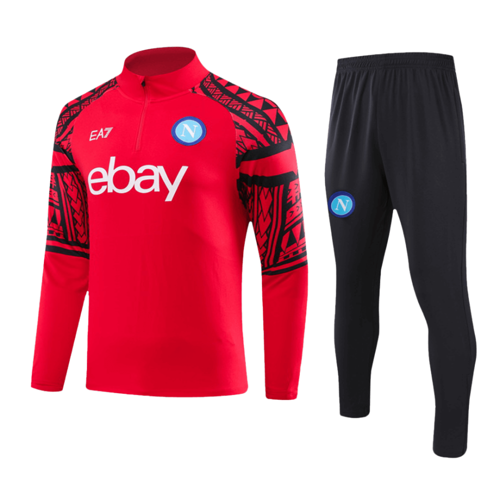 Kids Napoli Zipper Sweatshirt Kit(Top+Pants) Red 2023/24