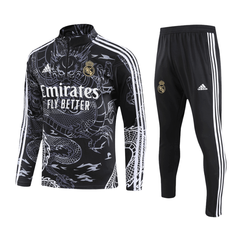 Real Madrid Zipper Sweatshirt Kit(Top+Pants) Black 2023/24