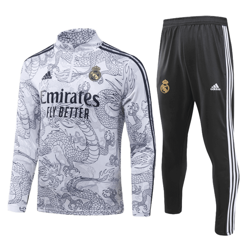 Real Madrid Zipper Sweatshirt Kit(Top+Pants) White 2023/24