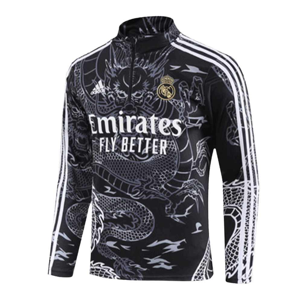 Real Madrid Zipper Sweatshirt Kit(Top+Pants) Black 2023/24