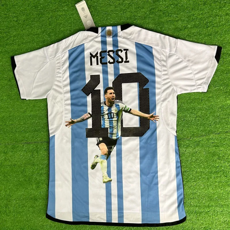 2022 Argentina World Cup Champion Edition 3 stars Home Jersey Print "Messi"
