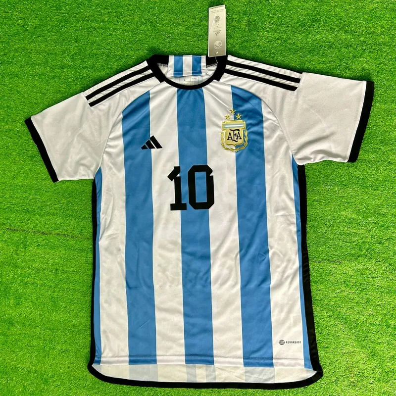 2022 Argentina World Cup Champion Edition 3 stars Home Jersey Print "Messi"