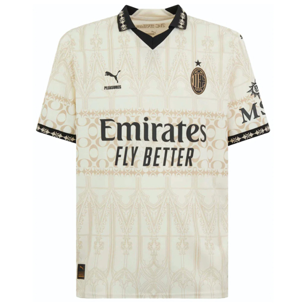 23-24 AC Milan x Pleasures Fourth Away Jersey Beige Shirt