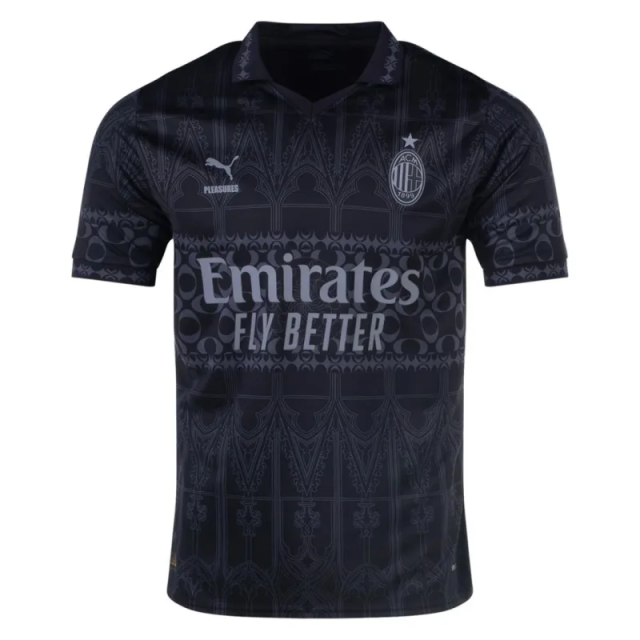 23-24 AC Milan x Pleasures Fourth Away Jersey Black Shirt
