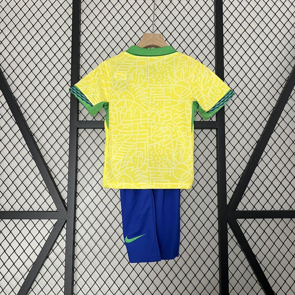 2024 Brazil Home Copa America Football Kids Kit Jersey+Shorts