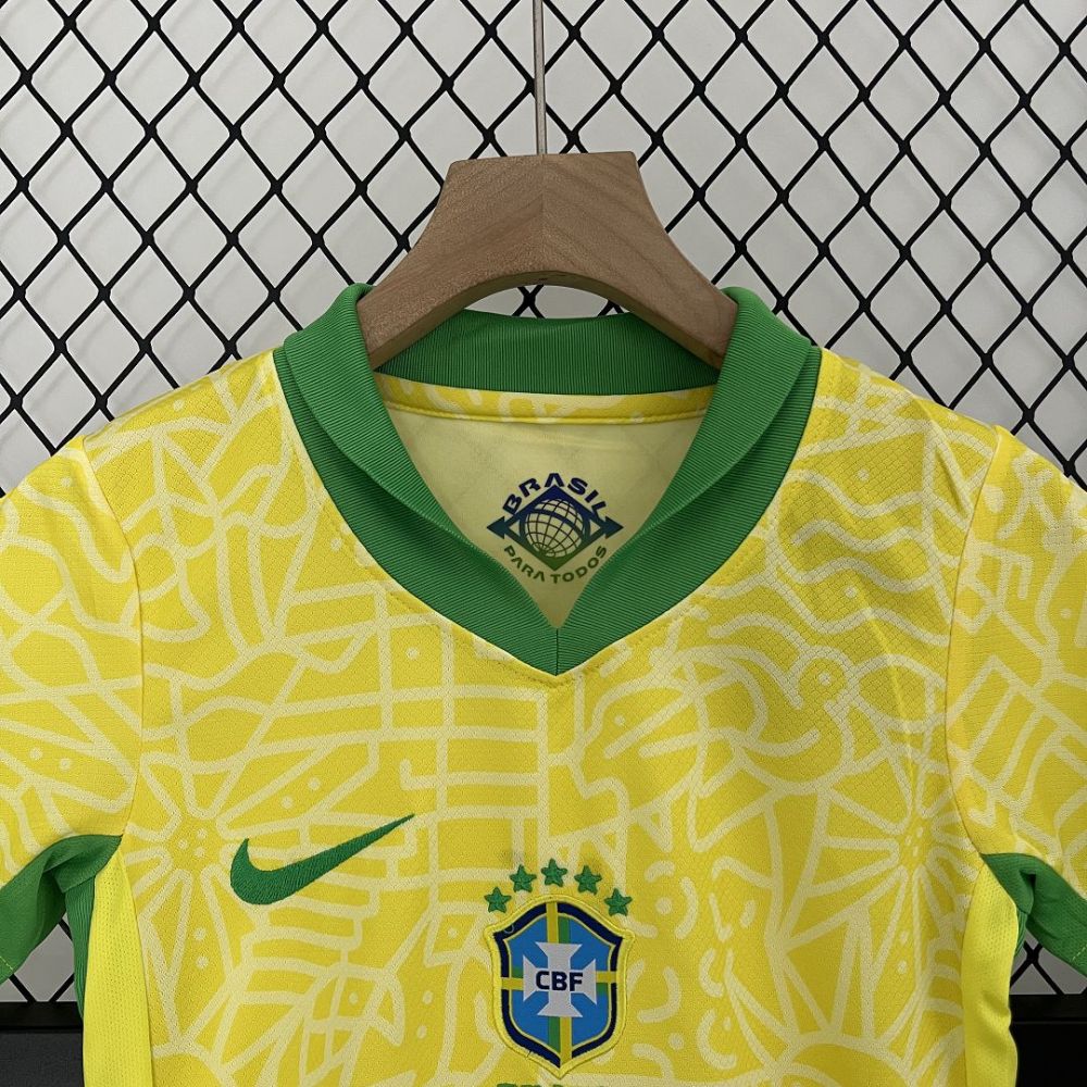 2024 Brazil Home Copa America Football Kids Kit Jersey+Shorts