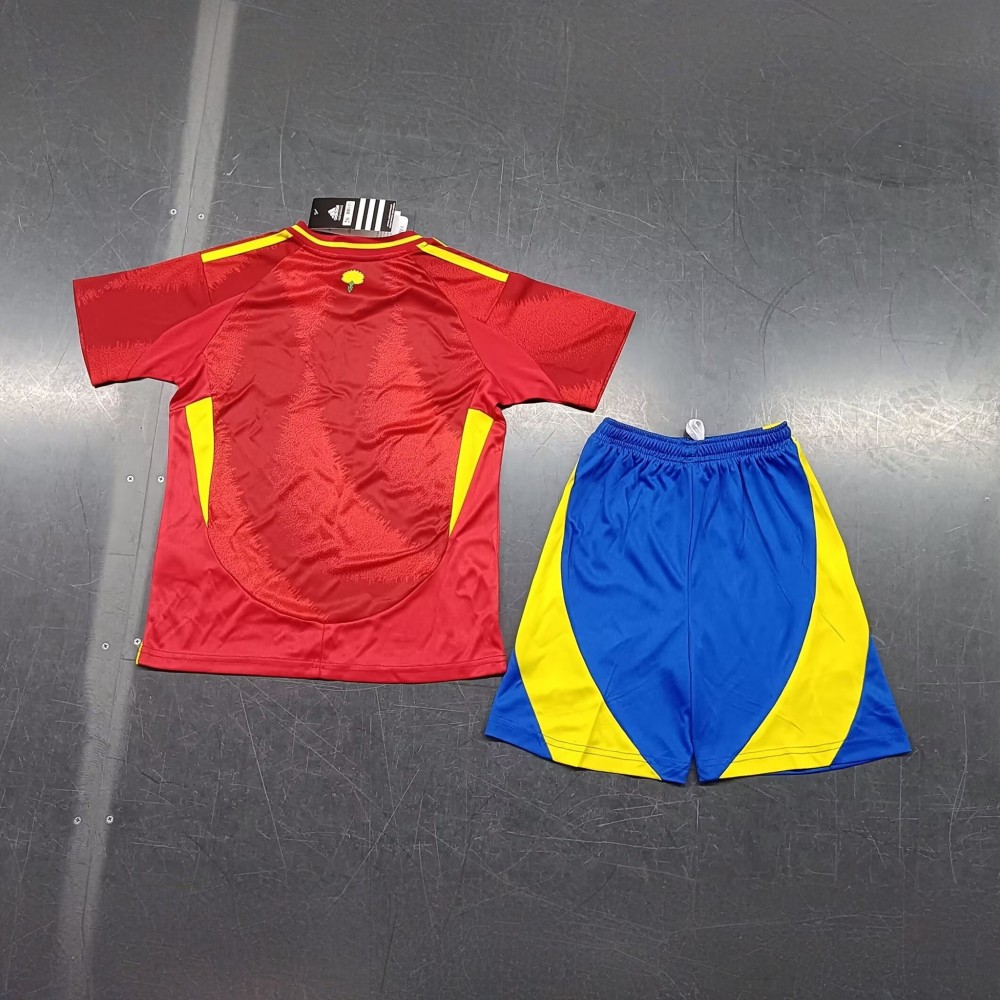 2024 Spain Euro Cup Home Football Kids Kit Jersey+Shorts