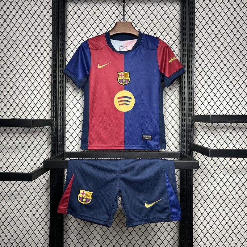 24-25 Barcelona Home Kids Kit Soccer Jersey+Shorts