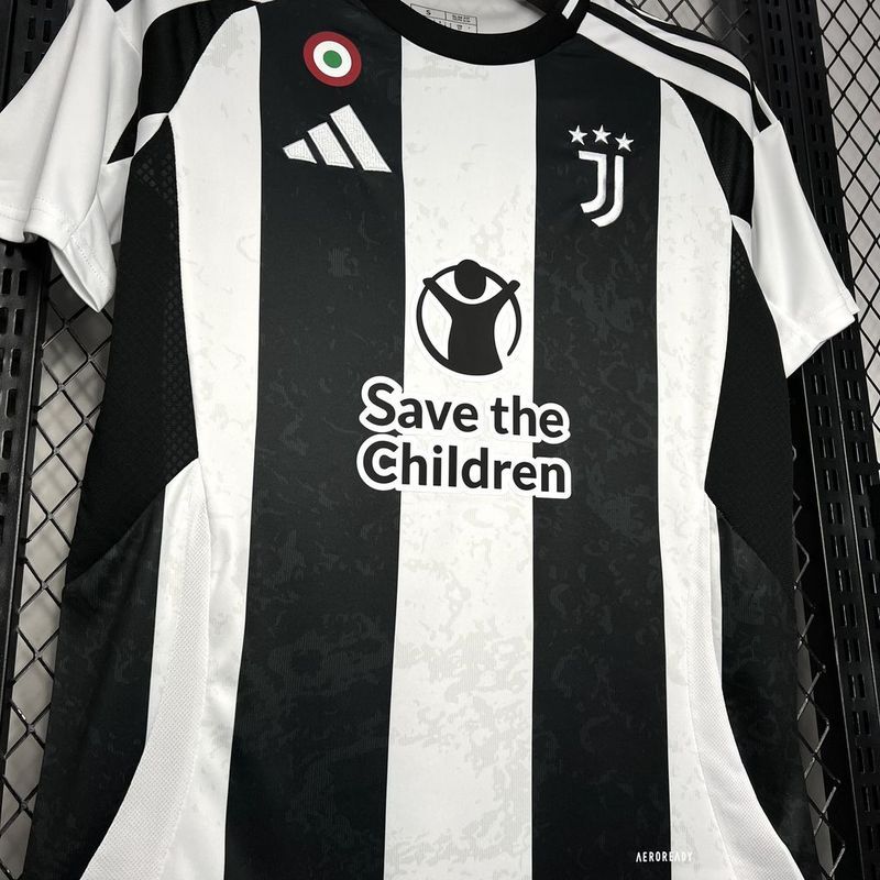 24-25 Juventus Home with Save the Children Sponsor Soccer Jersey