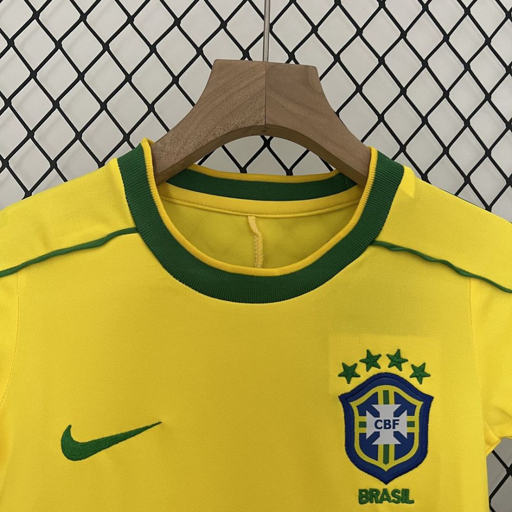 1998 Brazil World Cup Home Retro Jersey Kids Kit +Shorts