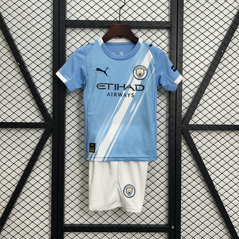 25-26 Manchester City Home Soccer Kids Kit Jersey+Shorts