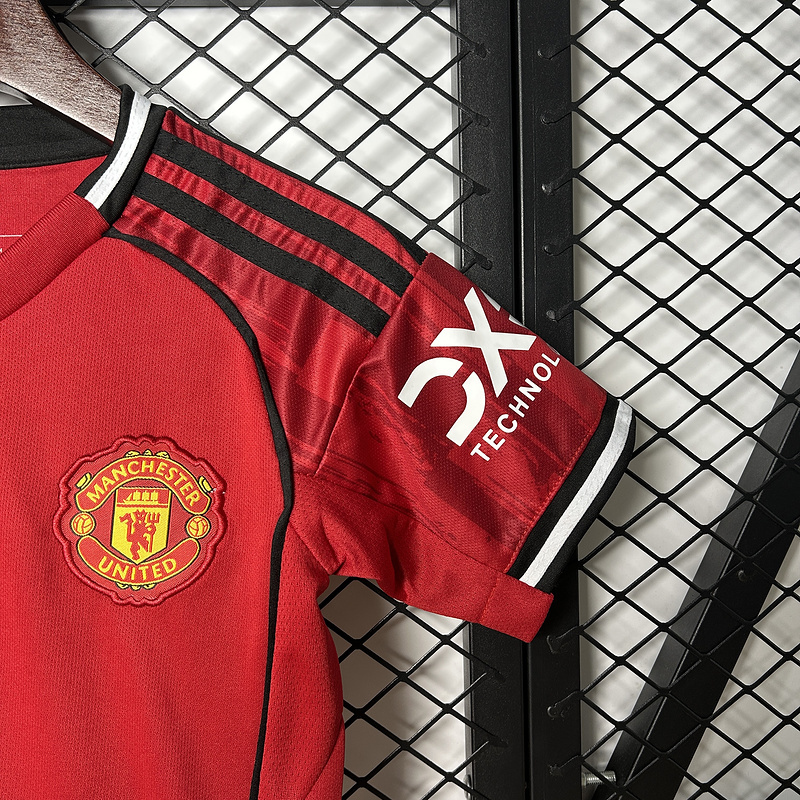 25-26 Manchester United Home Soccer Kids Kit Jersey+Shorts