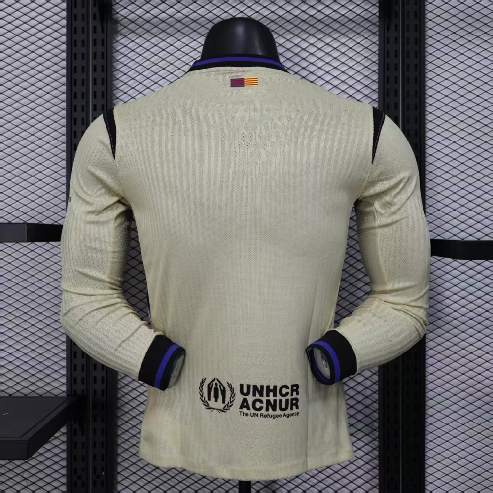 25-26 Barcelona Away Player Version Soccer Jersey Long Sleeve