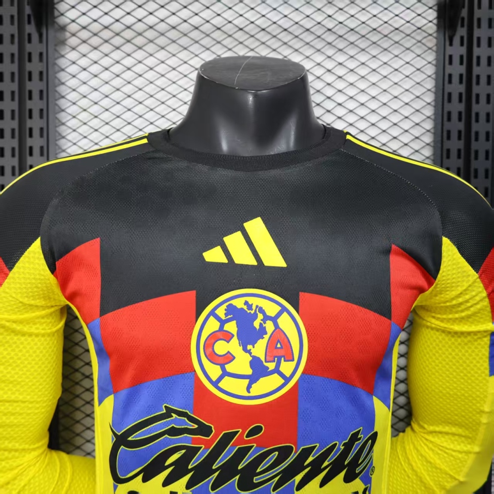 25-26 Club America  Home Soccer Jersey Player Version Long Sleeve