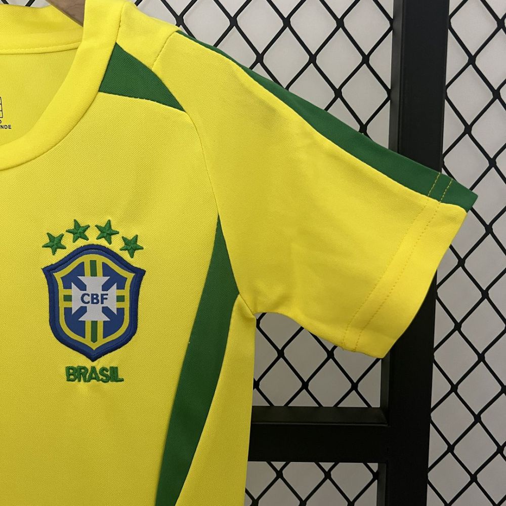 2002 Brazil World Cup Home Retro Kids Kit Jersey+Shorts