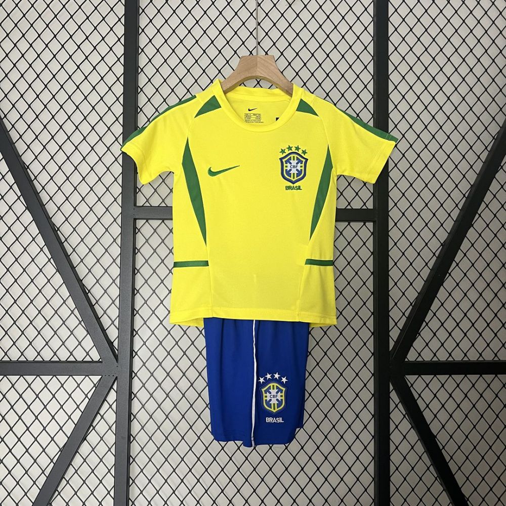 2002 Brazil World Cup Home Retro Kids Kit Jersey+Shorts
