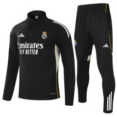 25-26 Real Madrid 1/4 Zipper Sweat Kit(Top+Pants) Black