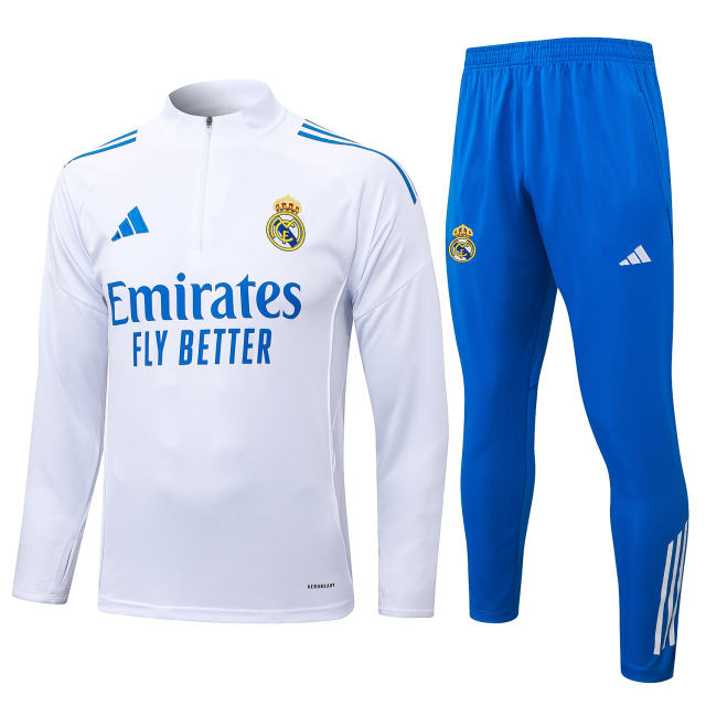 25-26 Real Madrid 1/4 Zipper Sweat Kit(Top+Pants) White