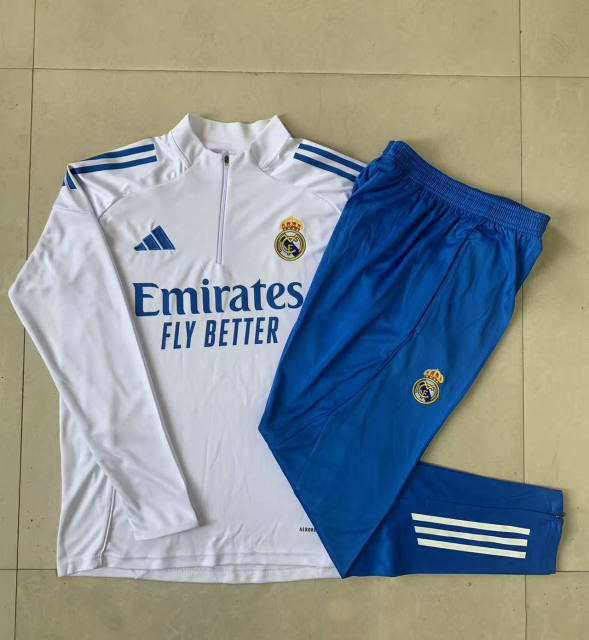 25-26 Real Madrid 1/4 Zipper Sweat Kit(Top+Pants) White