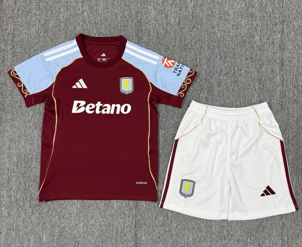 25-26 Aston Villa Home Soccer Kid Kit Jersey+Shorts