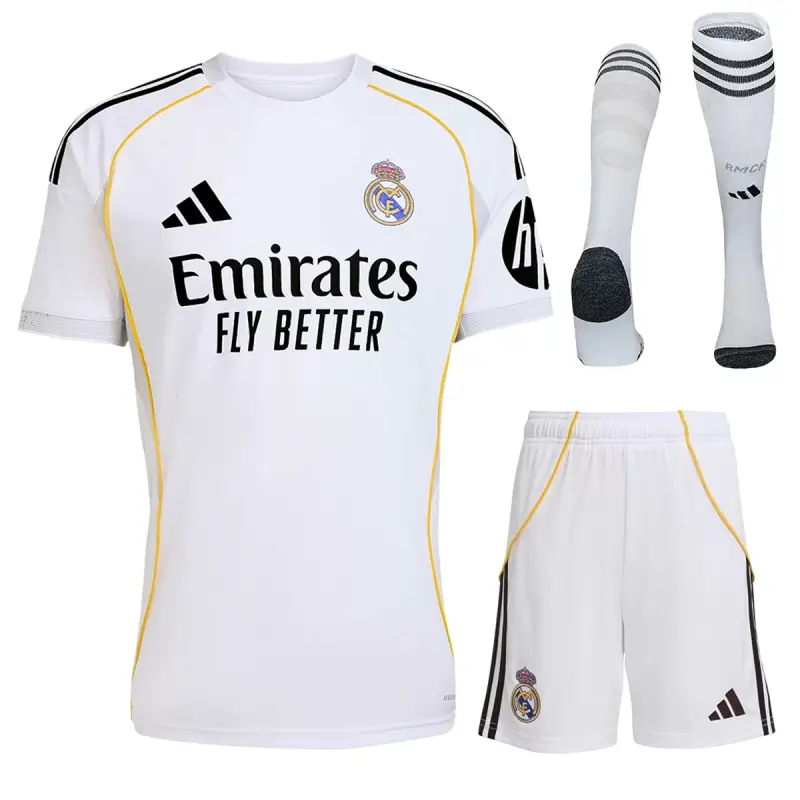 25-26 Real Madrid Home Soccer Full Kit Jersey+Shorts+Socks