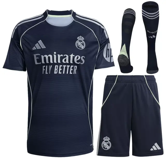 25-26 Real Madrid Away Soccer Full Kit Jersey+Shorts+Socks