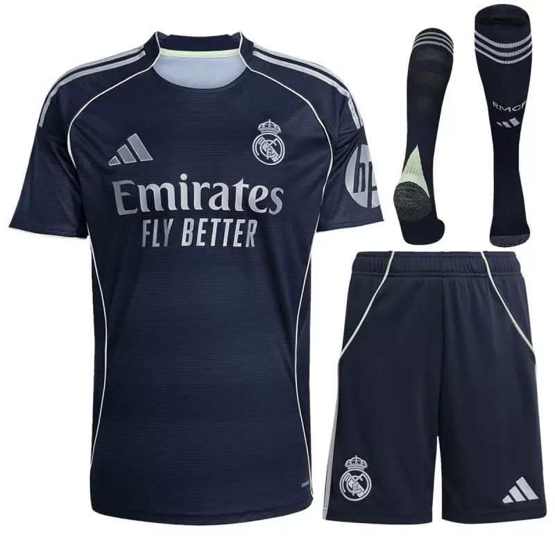 25-26 Real Madrid Away Soccer Full Kit Jersey+Shorts+Socks