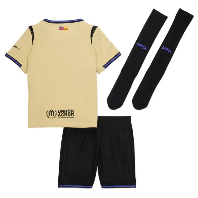 25-26 Barcelona Away Soccer Full Kids Kit Jersey+Shorts+Socks