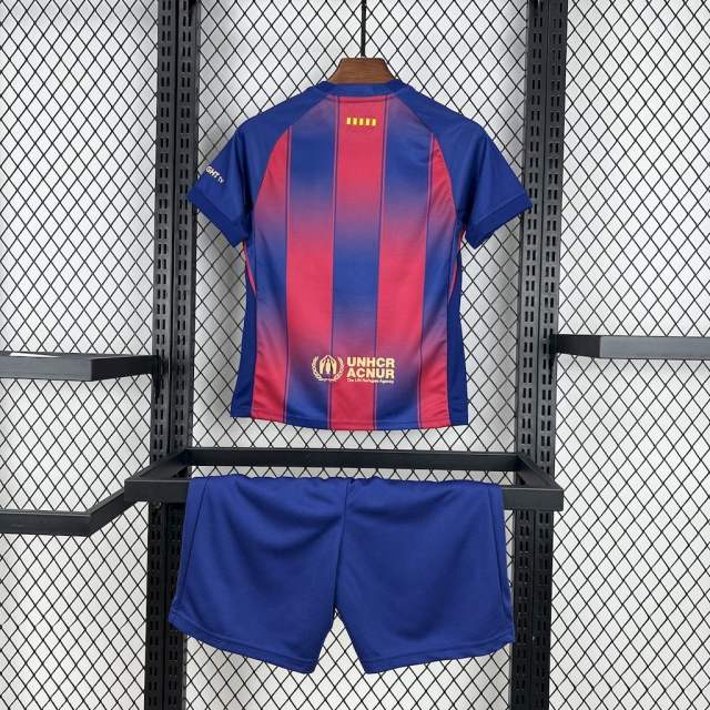 25-26 Barcelona Red Blue Home Soccer Kids Kit Jersey+Shorts