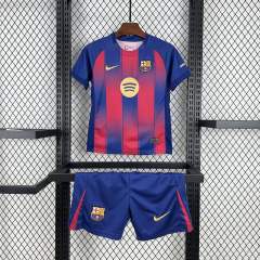 25-26 Barcelona Red Blue Home Soccer Kids Kit Jersey+Shorts