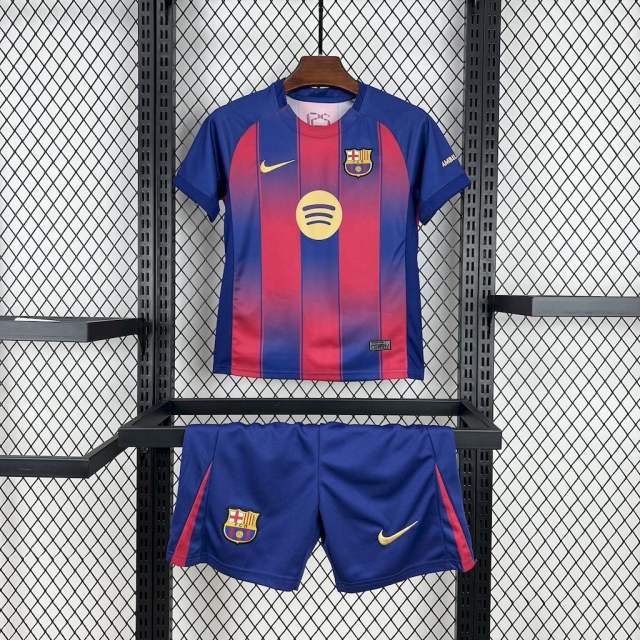 25-26 Barcelona Red Blue Home Soccer Kids Kit Jersey+Shorts