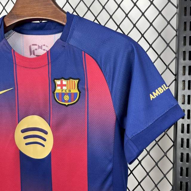 25-26 Barcelona Red Blue Home Soccer Kids Kit Jersey+Shorts