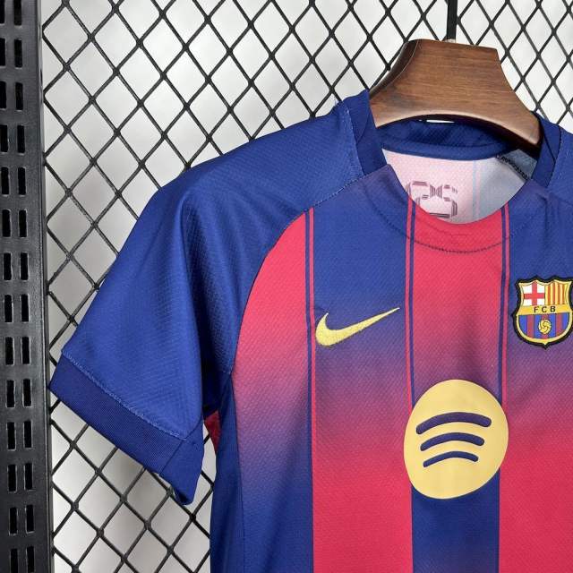 25-26 Barcelona Red Blue Home Soccer Kids Kit Jersey+Shorts