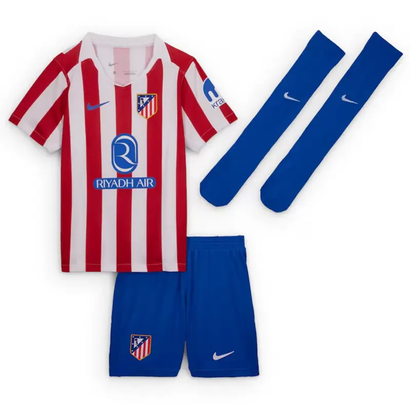 25-26 Atletico Madrid Home Soccer Full Kids Kit Jersey+Shorts