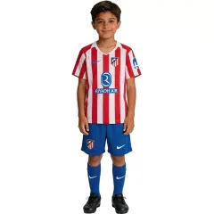 25-26 Atletico Madrid Home Soccer Full Kids Kit Jersey+Shorts