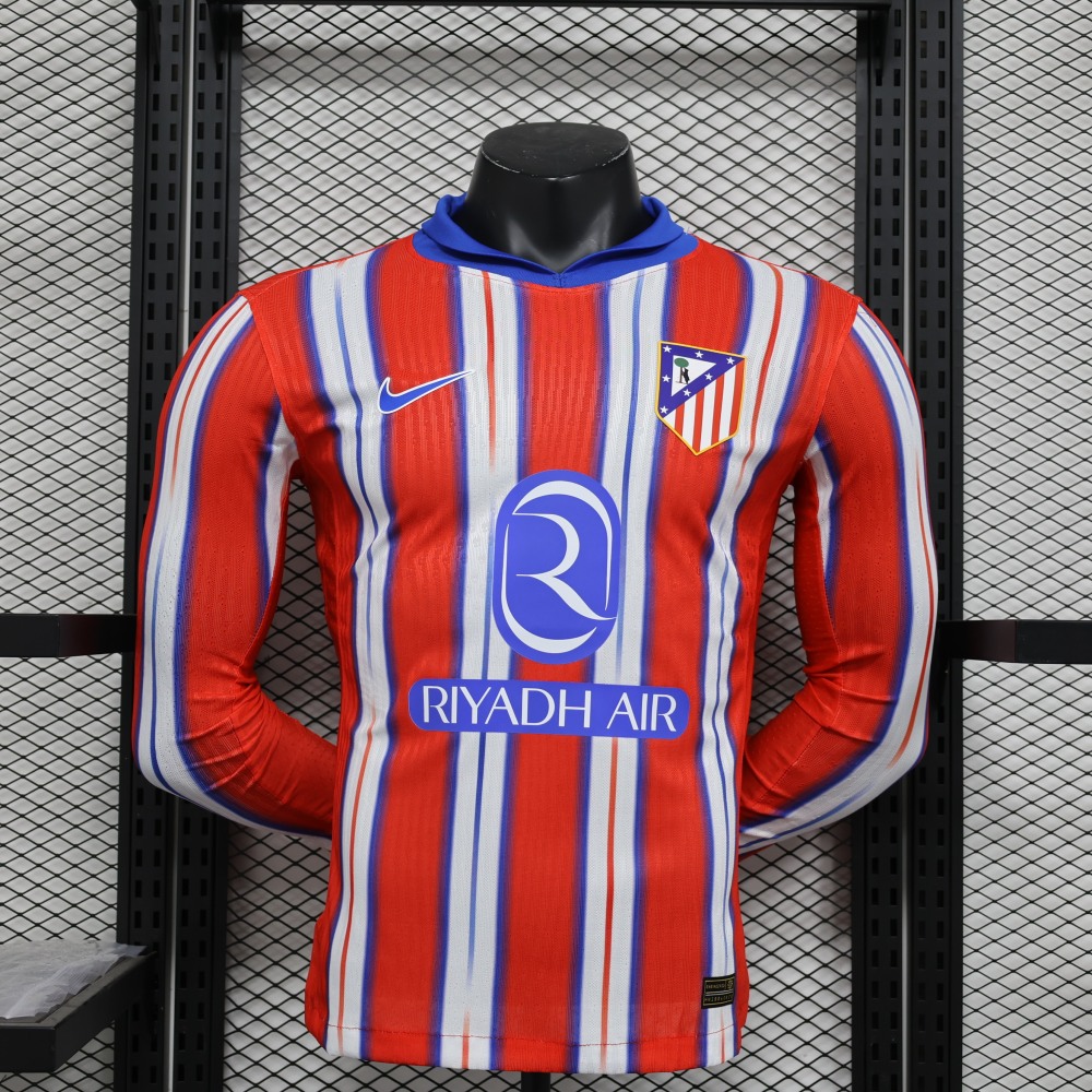 24-25 Atletico Madrid Home Soccer Jersey Player Edition Long Sleeve