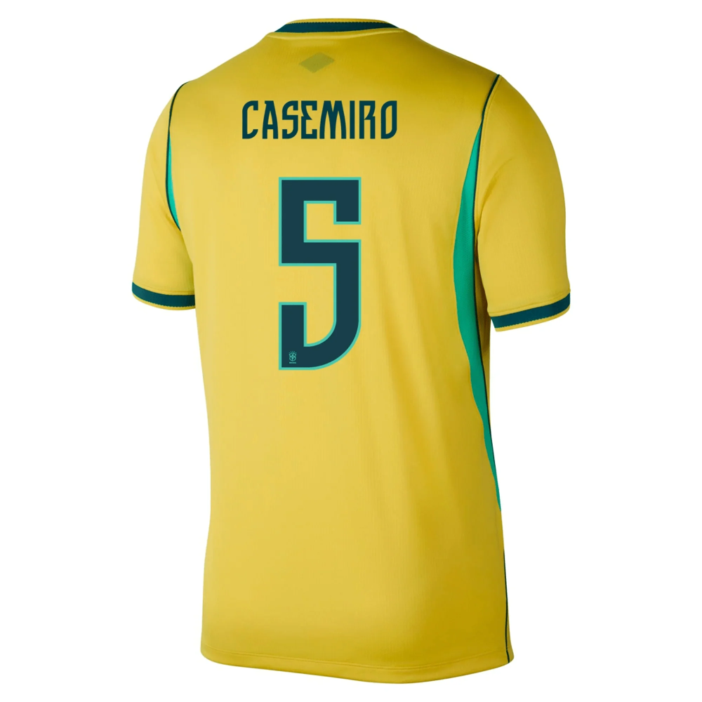 Nike Men's Brazil Casemiro Home Stadium Jersey 2026 (Canary/Teal)
