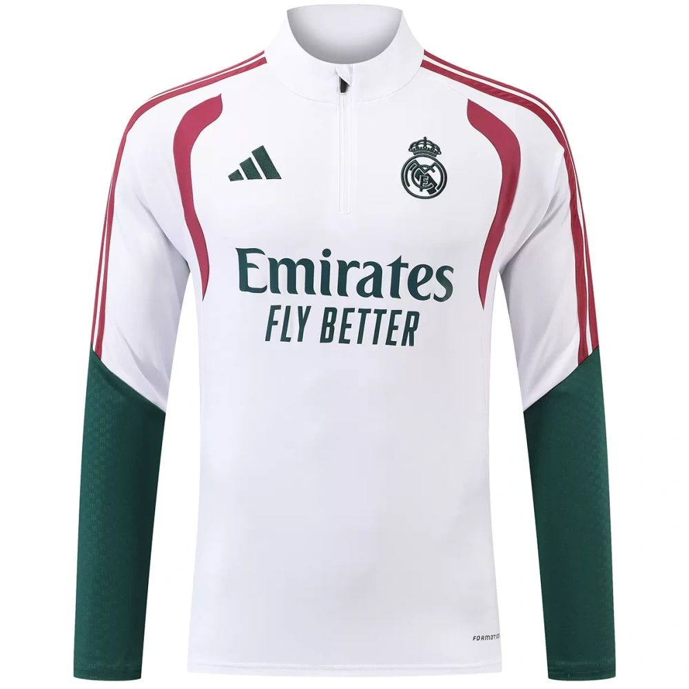 Kids Real Madrid 1/4 Zipper Sweat Kit(Top+Pants) White 2026/27