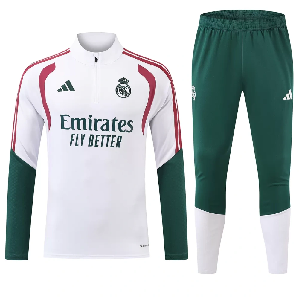 Kids Real Madrid 1/4 Zipper Sweat Kit(Top+Pants) White 2026/27
