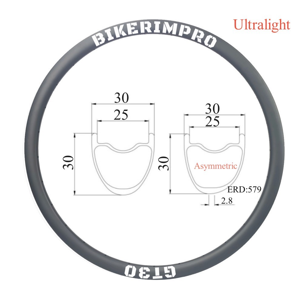 AR30H30  Hookledd Carbon Rims W30/D30 Symmetry/Asymmetric 700C  All Road
